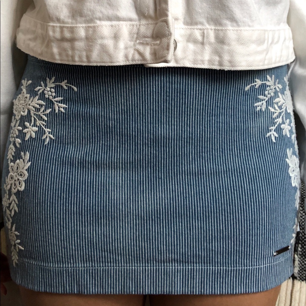 Striped Embroidered Denim Mini Skirt